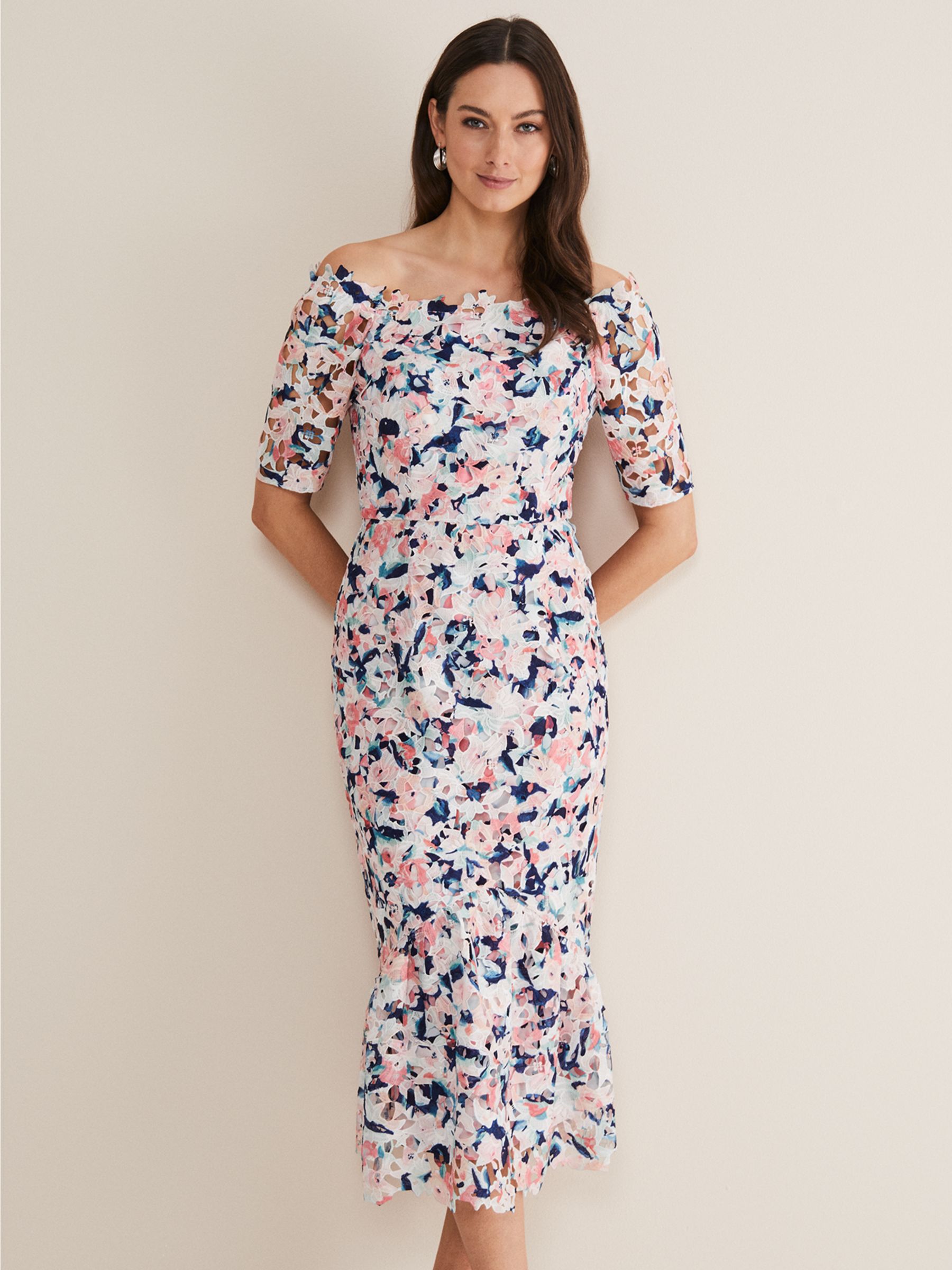 Phase Eight Elara Floral Lace Midi Dress, Multi at John Lewis & Partners
