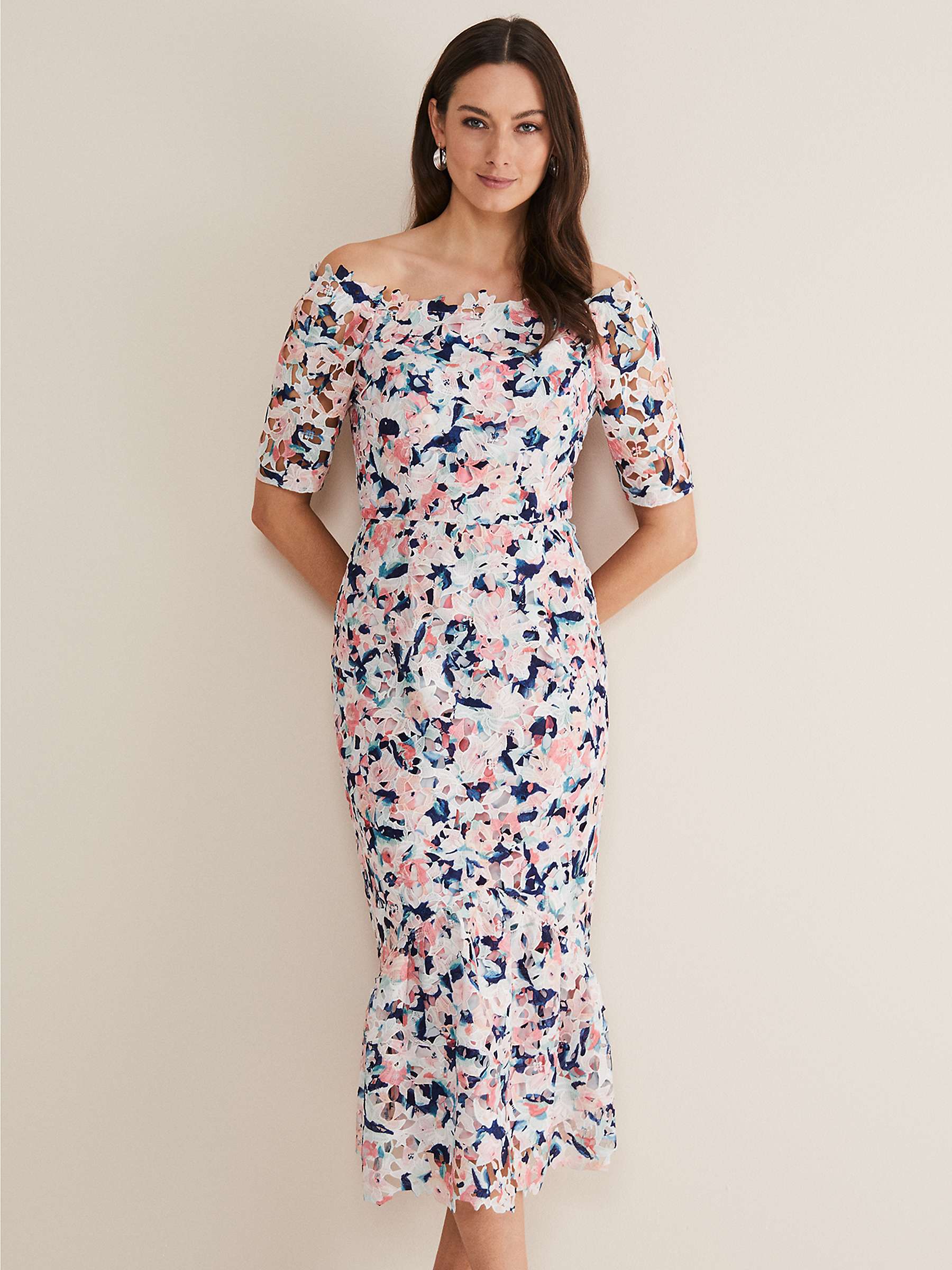 Buy Phase Eight Elara Floral Lace Midi Dress, Multi Online at johnlewis.com