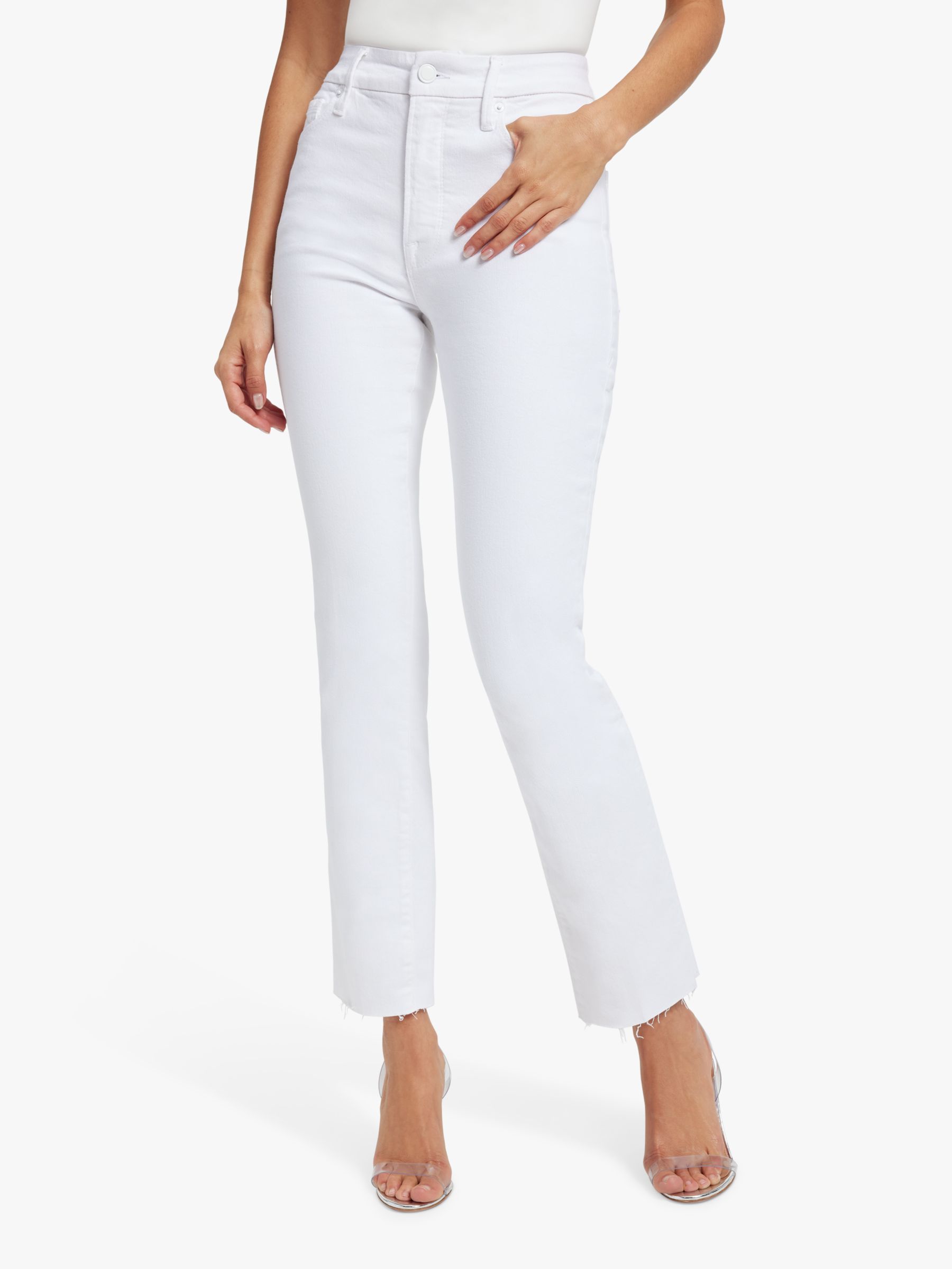 Good American Good Straight Cut Raw Jeans, White, 30