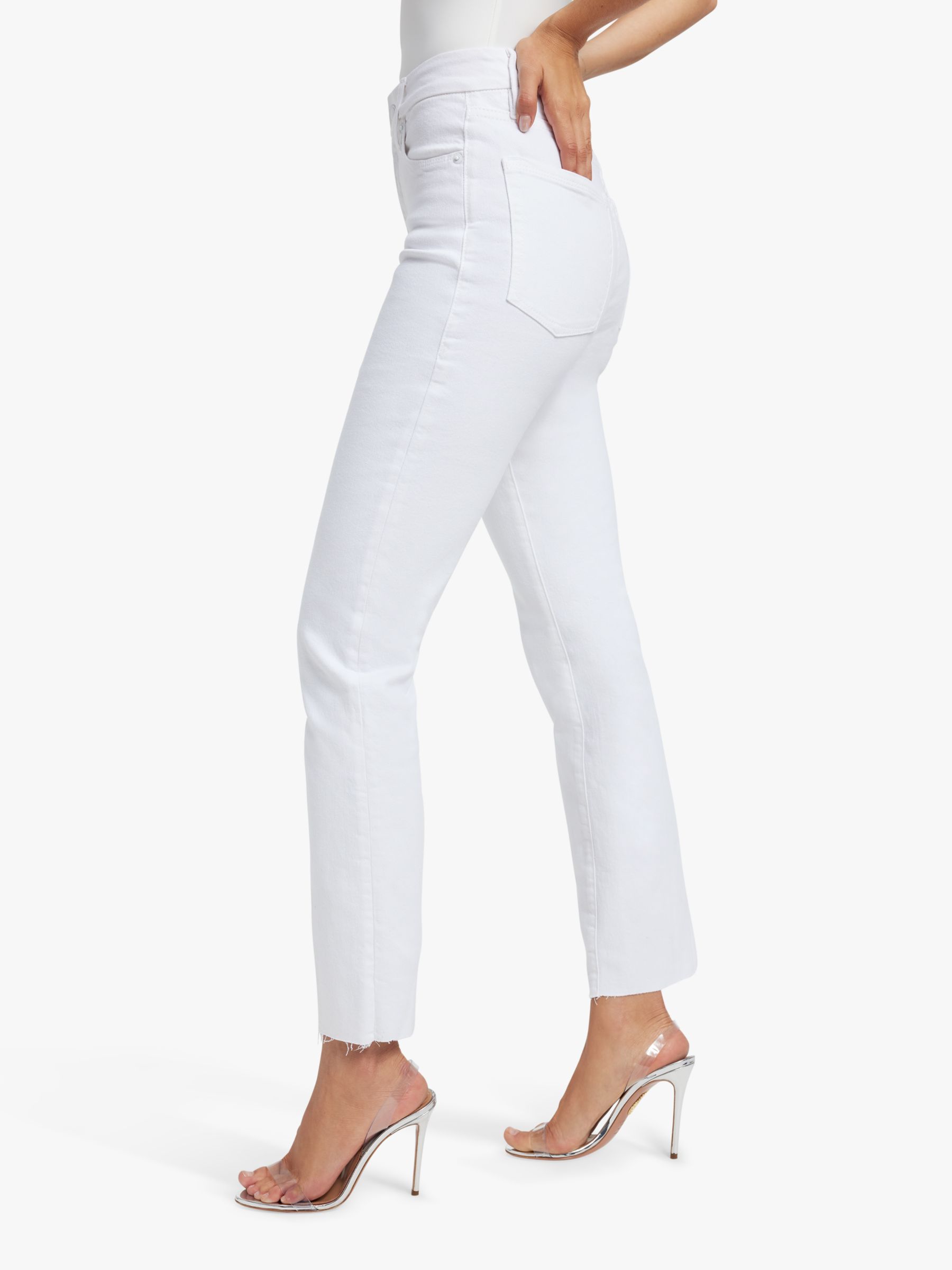 Good American Good Straight Cut Raw Jeans, White, 30