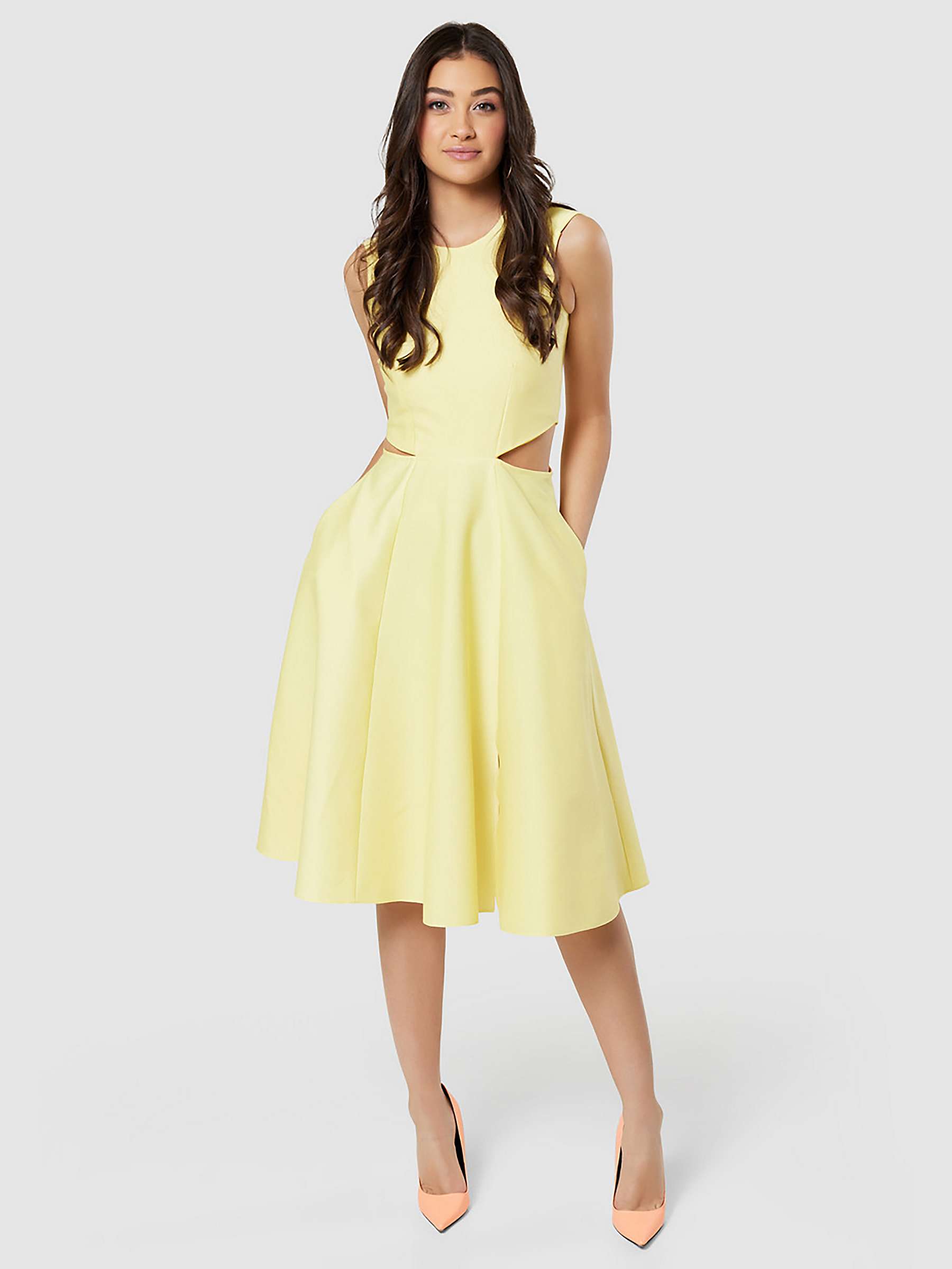 Buy Closet London Cut Out Waist Midi Dress, Yellow Online at johnlewis.com