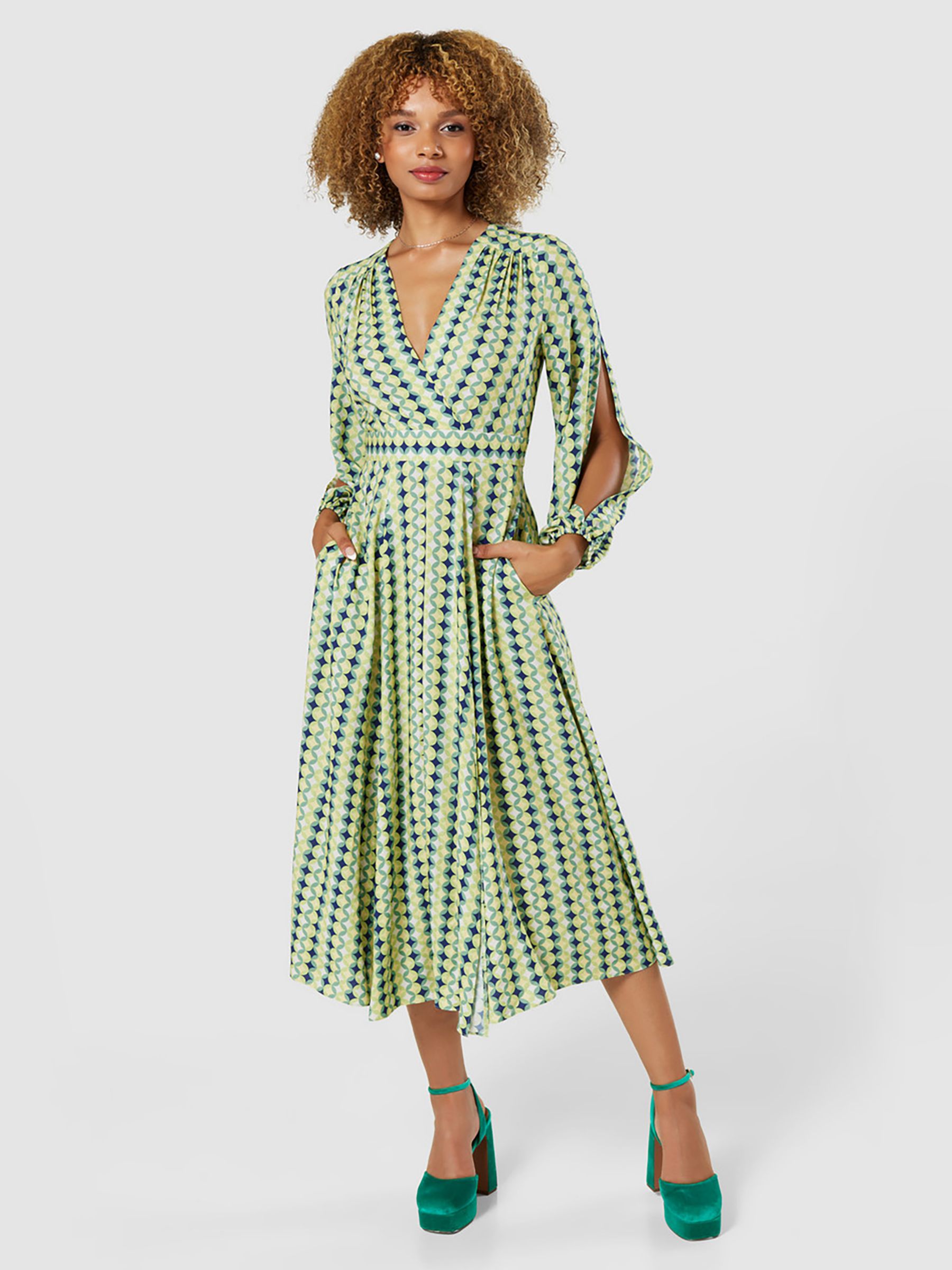 Closet London Full Skirt Wrap Dress, Lime Green at John Lewis & Partners