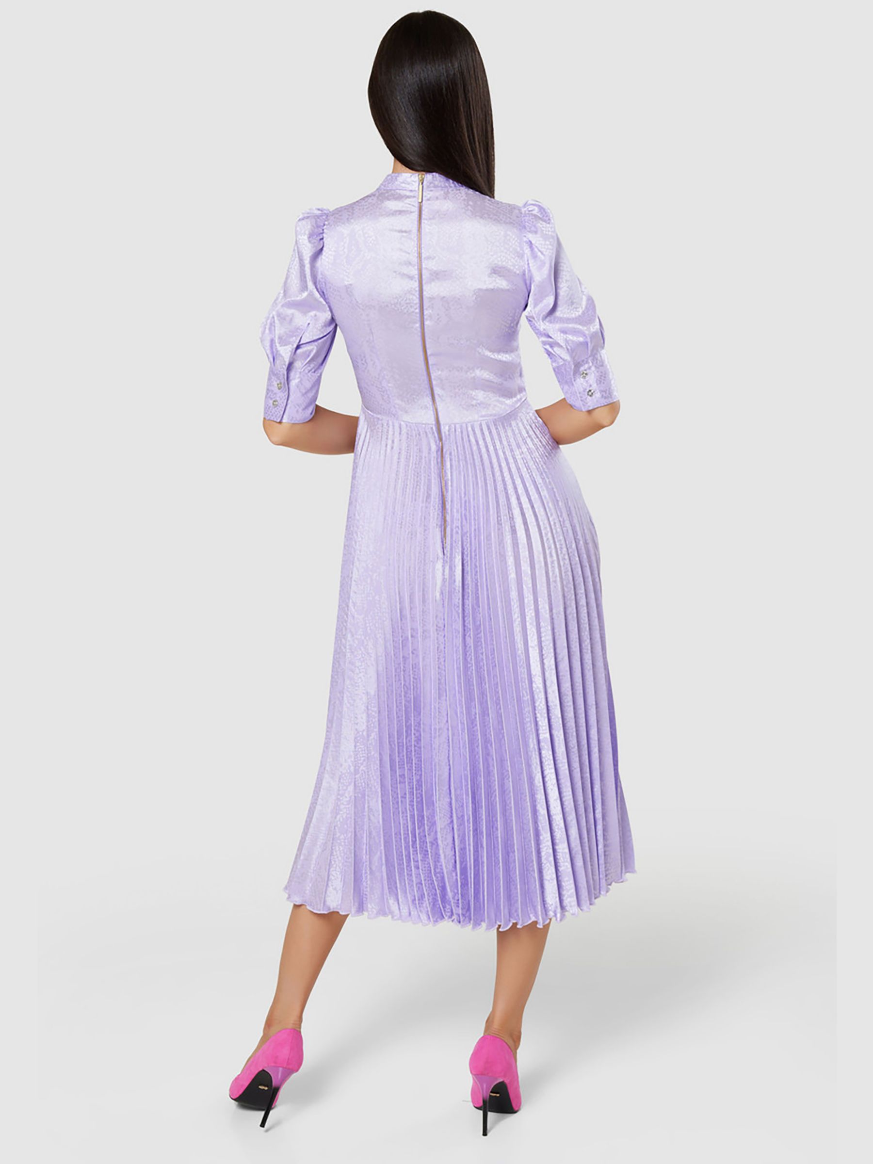 Closet London Snake Jacquard Pleated Dress, Purple, 10