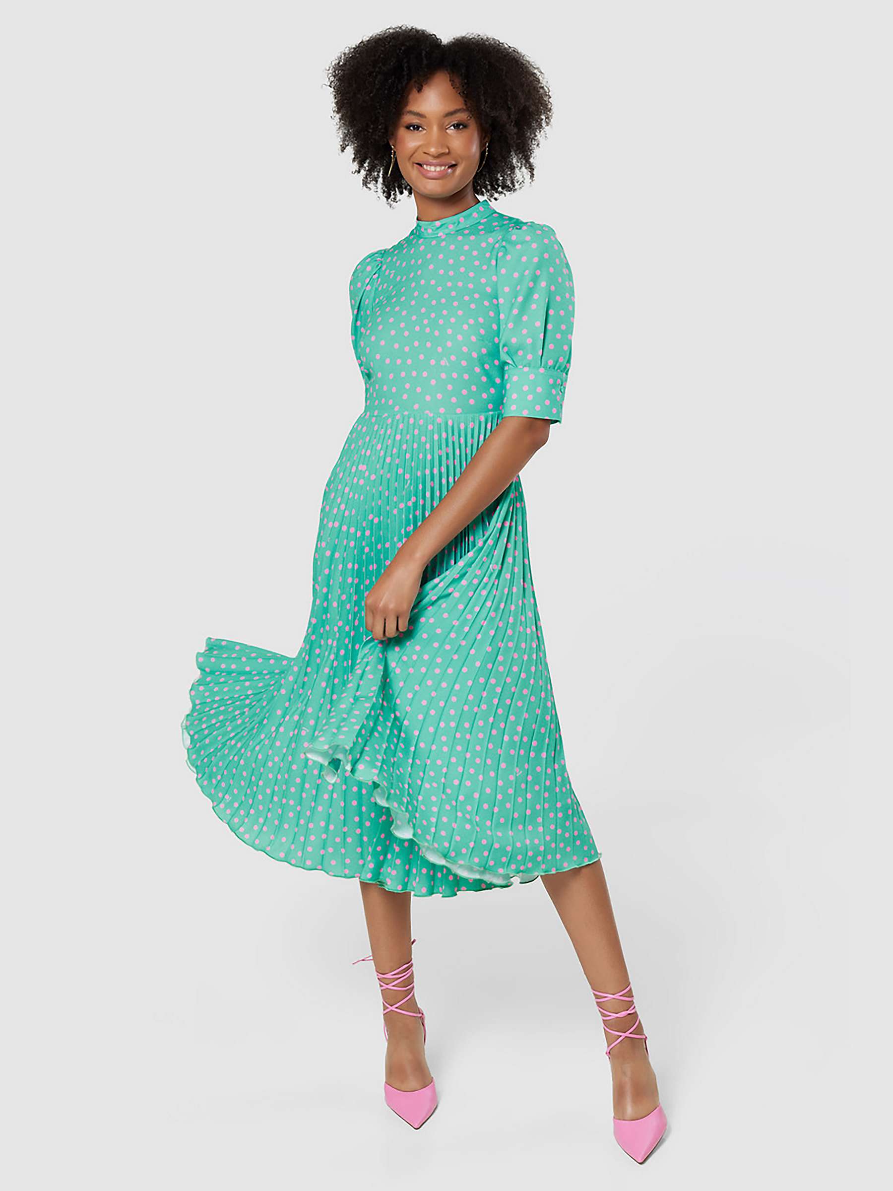 Buy Closet London Polka Dot Pleated Midi Dress, Green Online at johnlewis.com