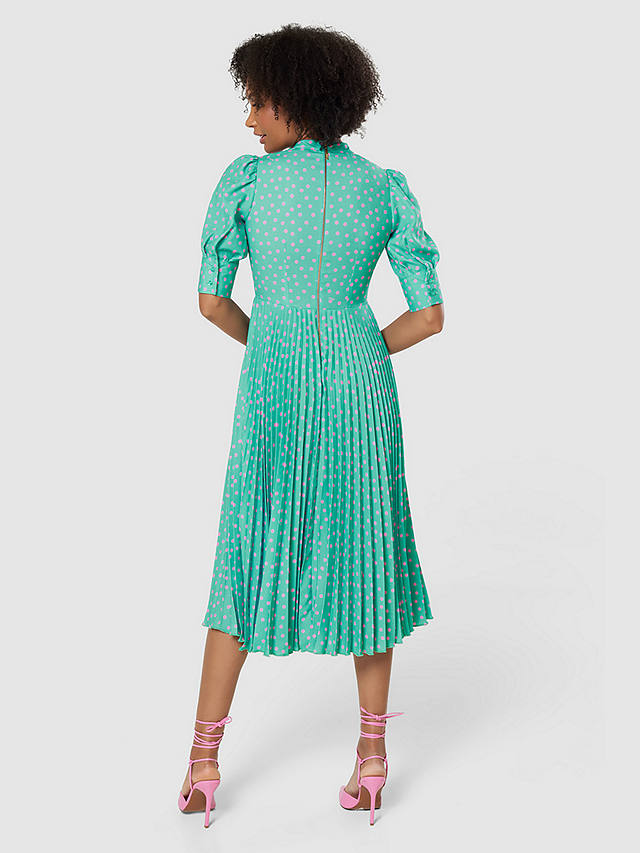 Closet London Polka Dot Pleated Midi Dress, Green