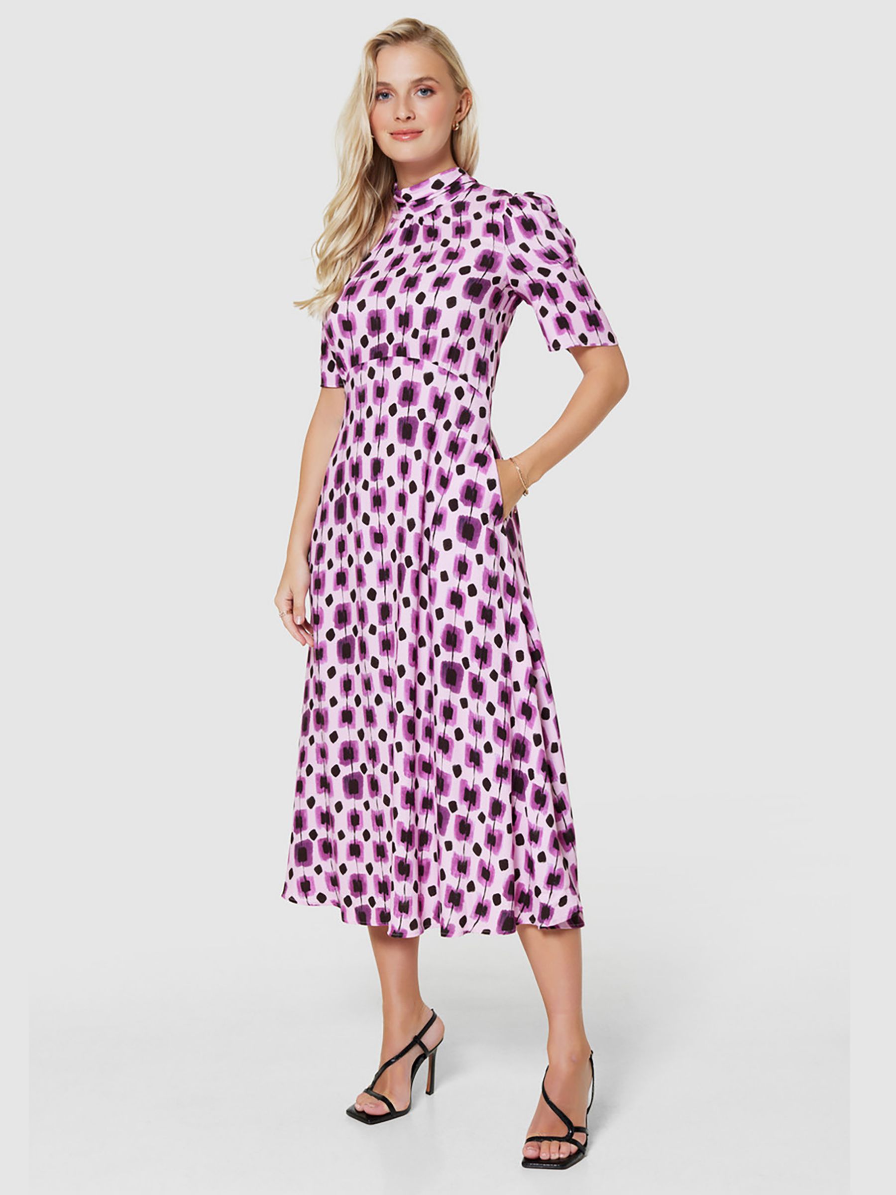 Closet London Tie Back Spot Print Midi Dress, Purple, 10