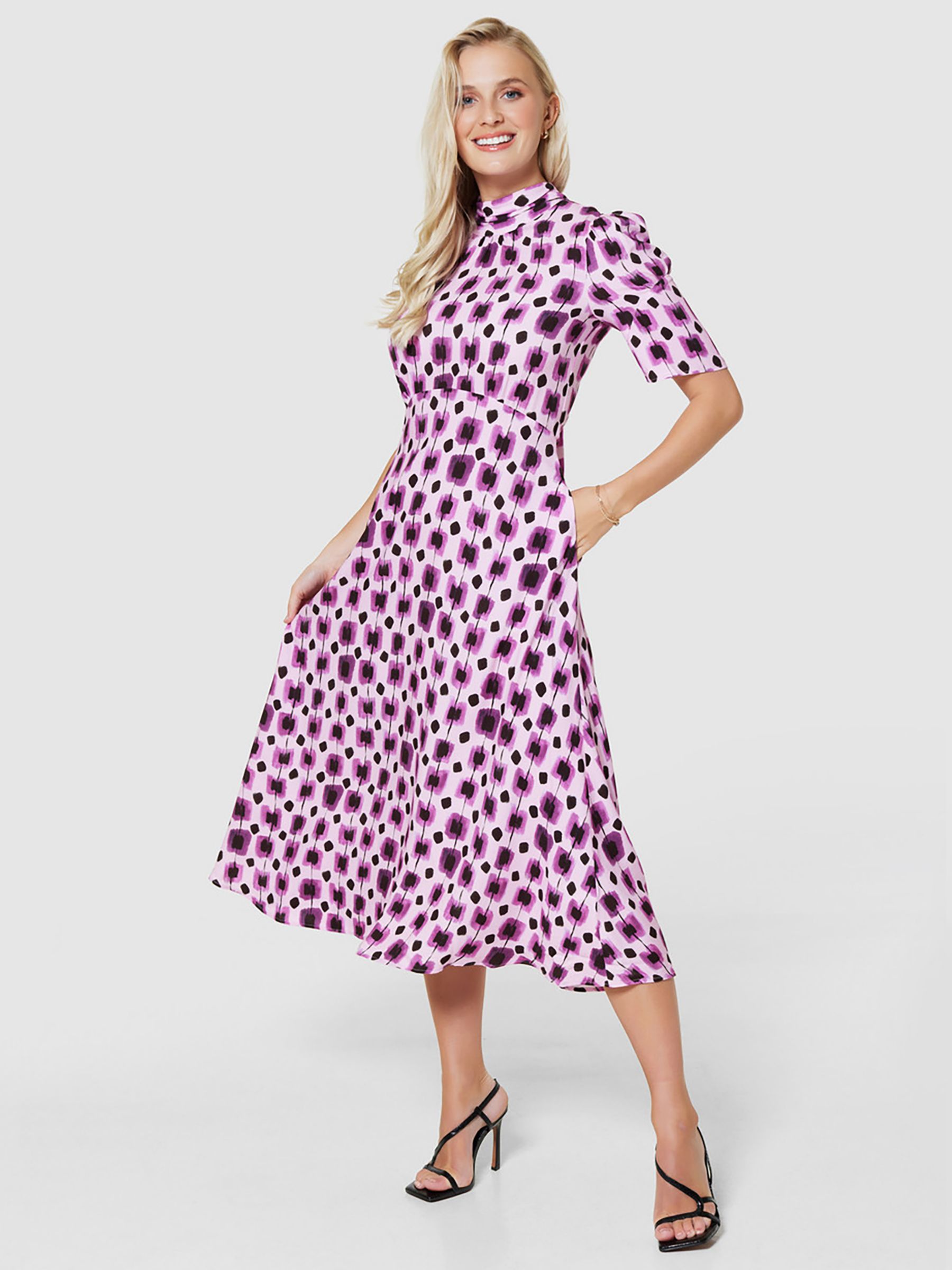 Closet London Tie Back Spot Print Midi Dress, Purple, 10