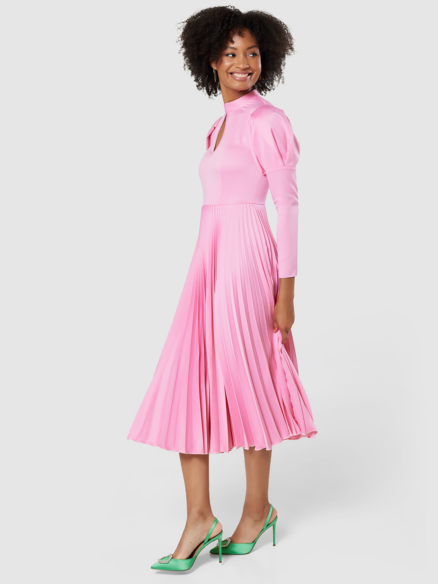 Closet London Pleated Midi Dress, Pink at John Lewis & Partners