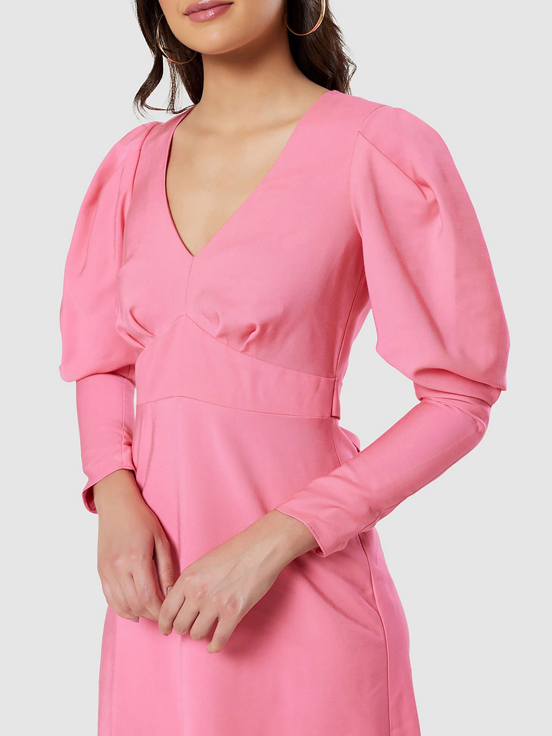 Buy Closet London V-Neck Puff Sleeve Midi Dress, Pink Online at johnlewis.com