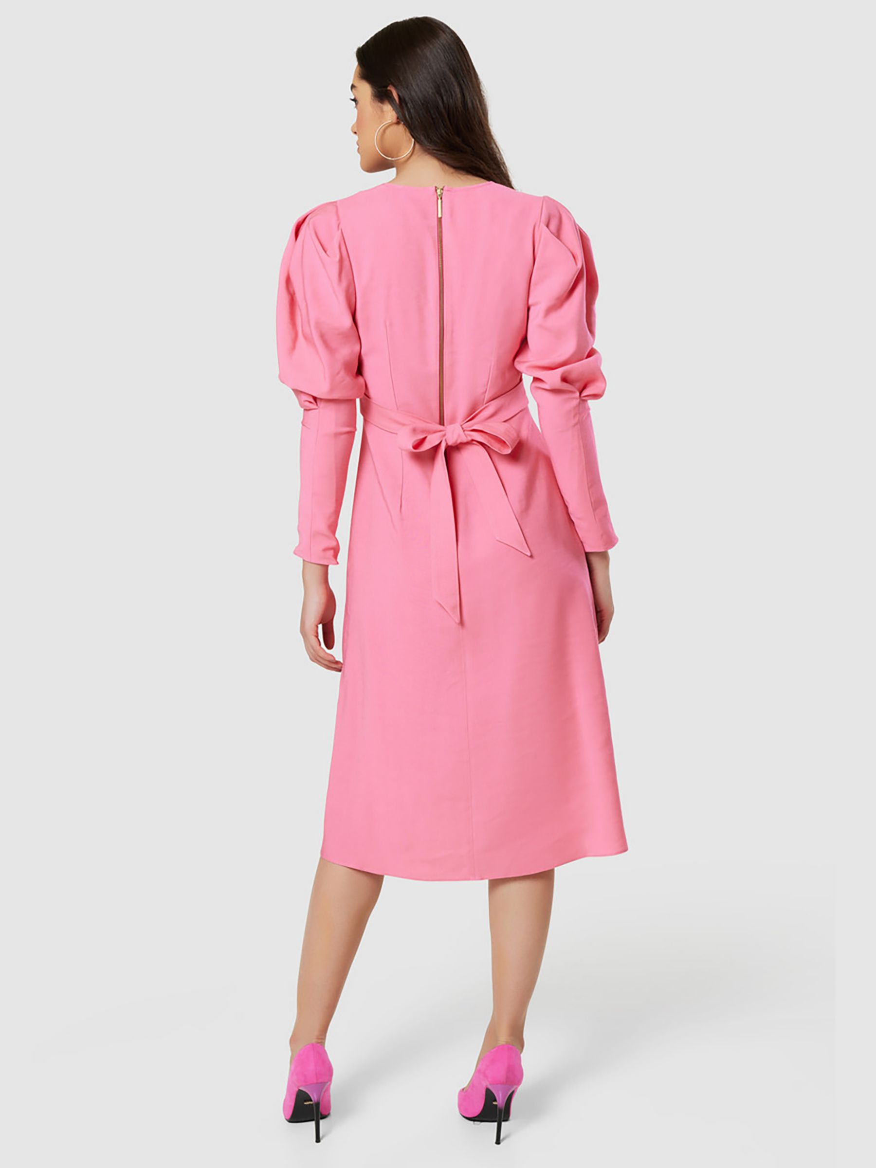 Closet London V-Neck Puff Sleeve Midi Dress, Pink, 10