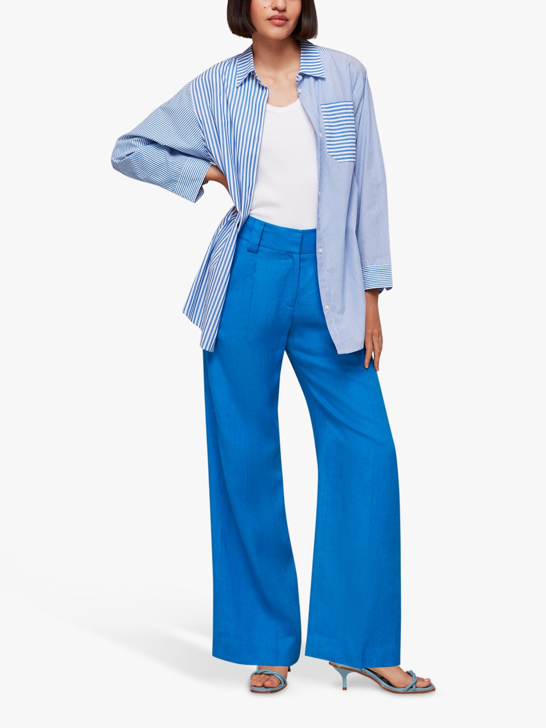 Whistles Leonie Tailored Linen Trousers, Blue at John Lewis & Partners
