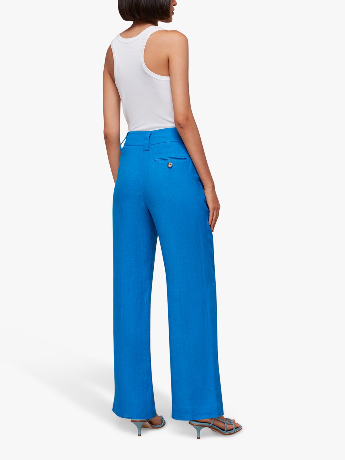 Whistles Leonie Tailored Linen Trousers, Blue, 6