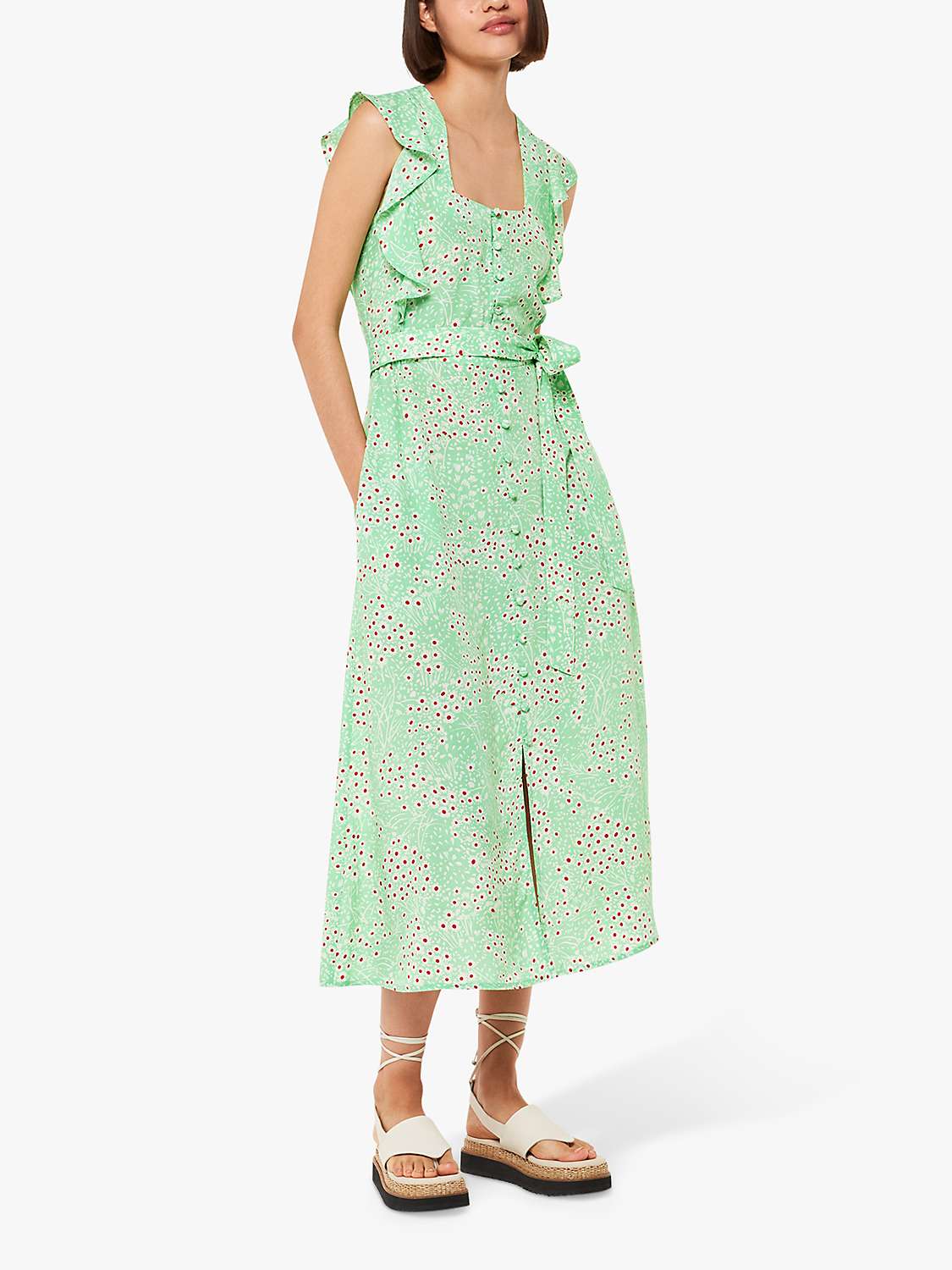 Buy Whistles Sophie Daisy Meadow Print Midi Dress, Green/Multi Online at johnlewis.com