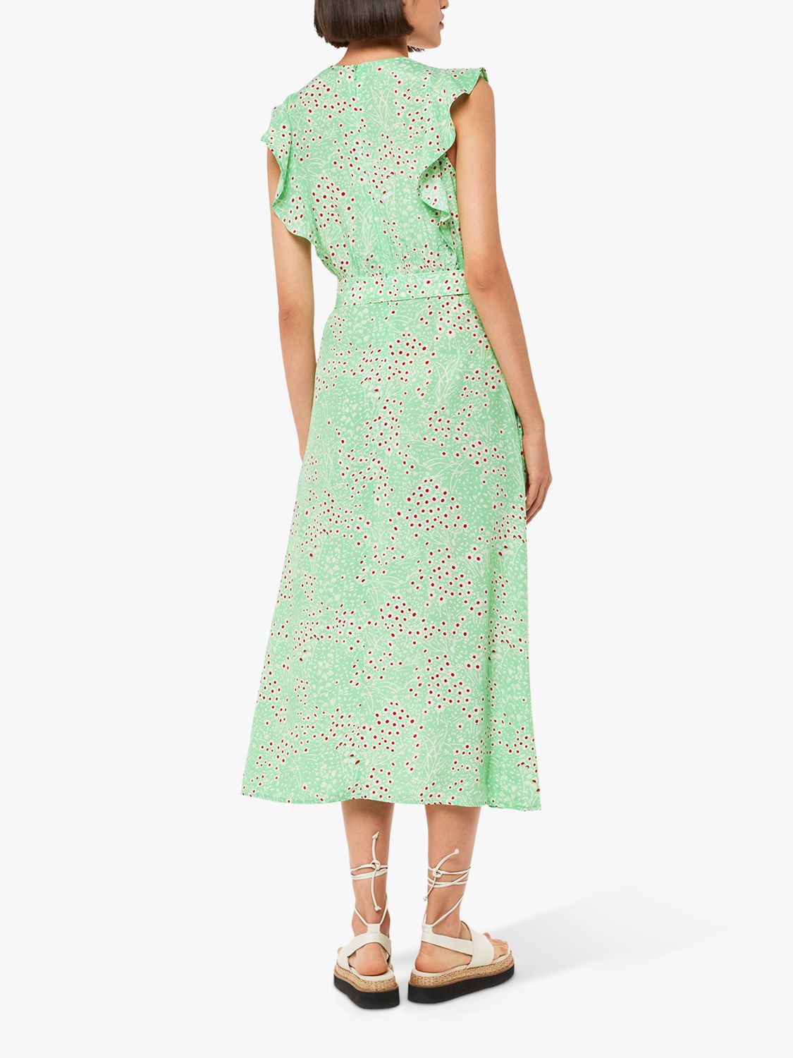 Whistles Sophie Daisy Meadow Print Midi Dress, Green/Multi, 12