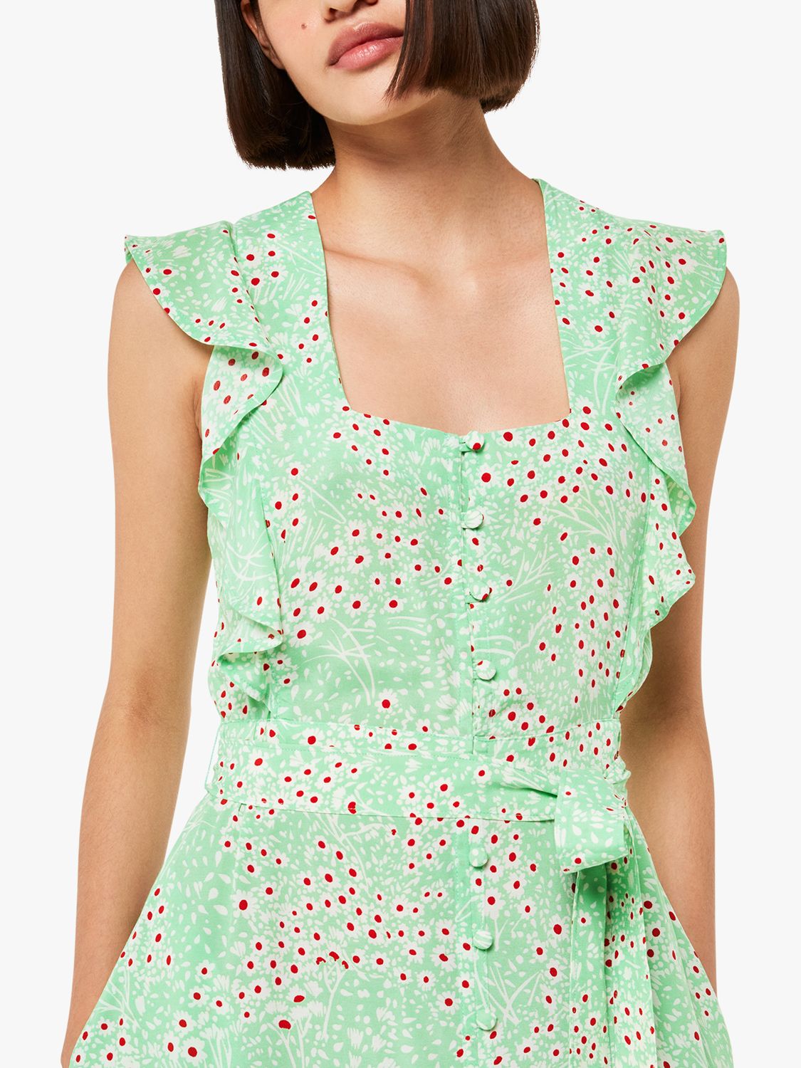Buy Whistles Sophie Daisy Meadow Print Midi Dress, Green/Multi Online at johnlewis.com