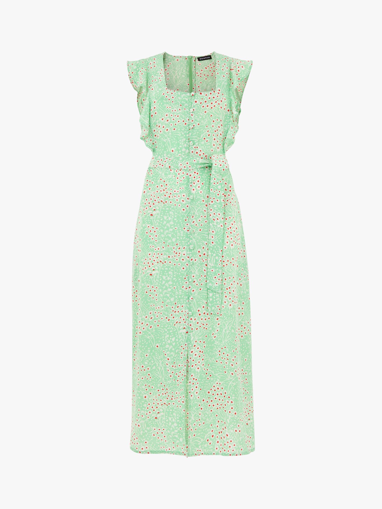 Whistles Sophie Daisy Meadow Print Midi Dress, Green/Multi, 6