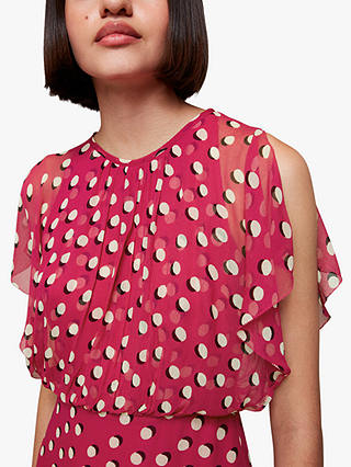 Whistles Moon Spot Midi Dress, Pink/Multi