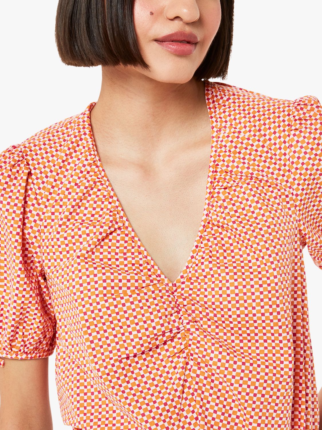 Buy Whistles Ditsy Square Print Ruched Top, Pink/Multi Online at johnlewis.com