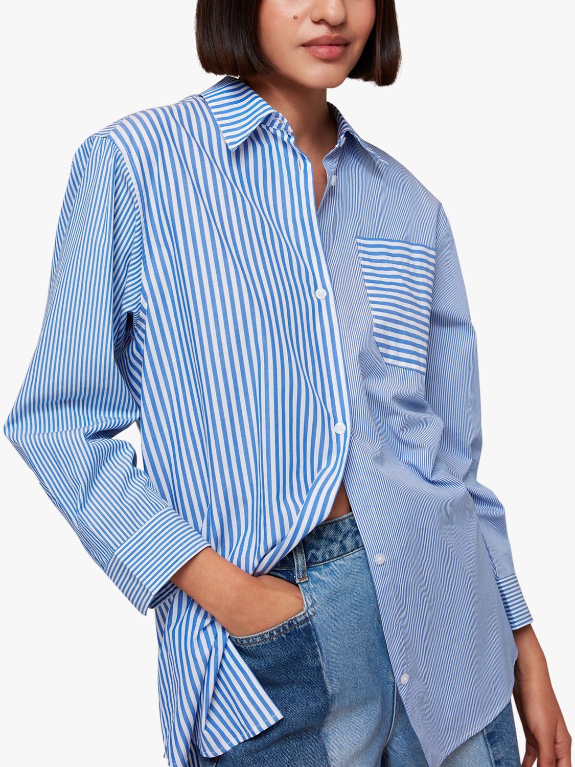Whistles Millie Stripe Oversized Shirt, Blue/Multi, 12