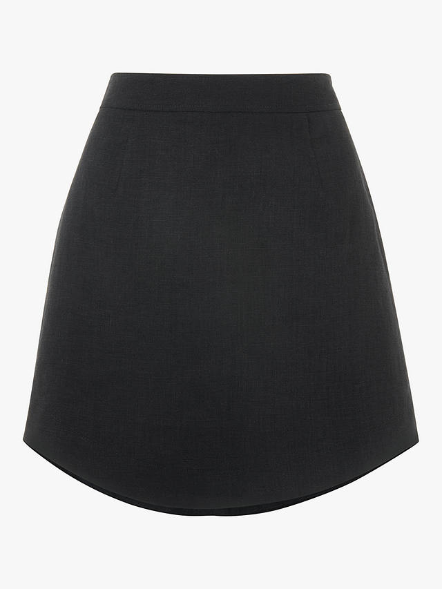Whistles Curved Hem Linen Skirt, Black