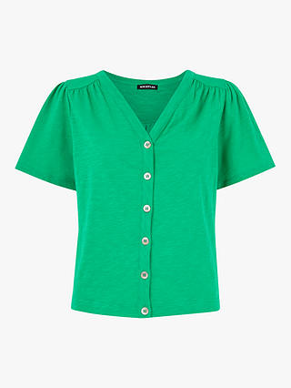 Whistles Maeve V-Neck Button Front Top, Green
