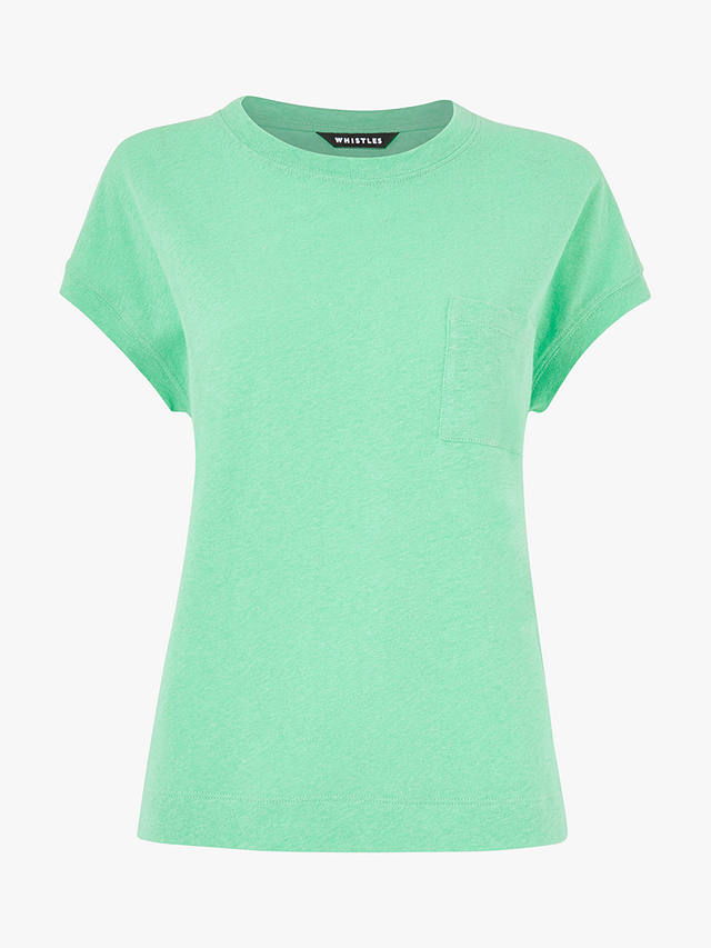 Whistles Ember Linen Blend Pocket T-Shirt, Green
