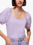 Whistles Square Neck Puff Sleeve Top, Lilac