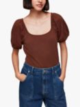 Whistles Square Neck Puff Sleeve Top, Brown