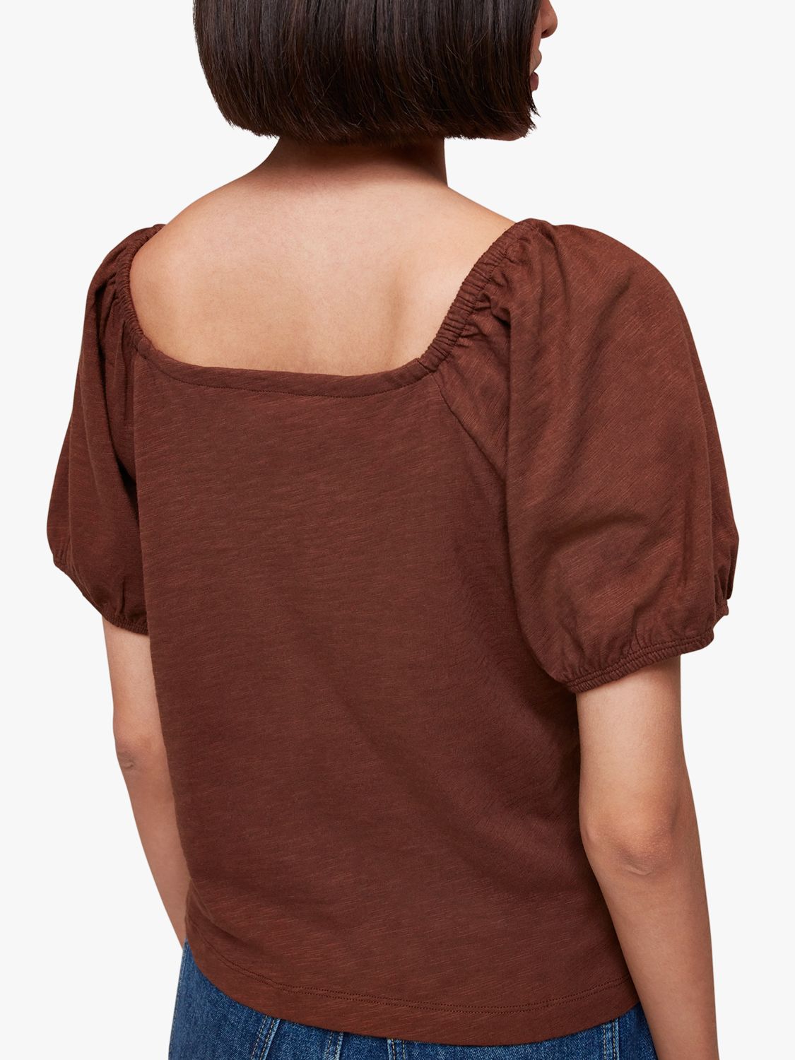 Whistles Square Neck Puff Sleeve Top, Brown, S