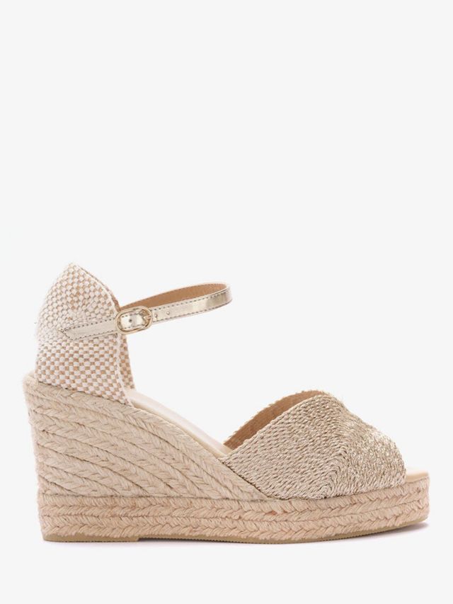 Mint Velvet Gia Neutral Rope Wedge Sandals, Gold, 3