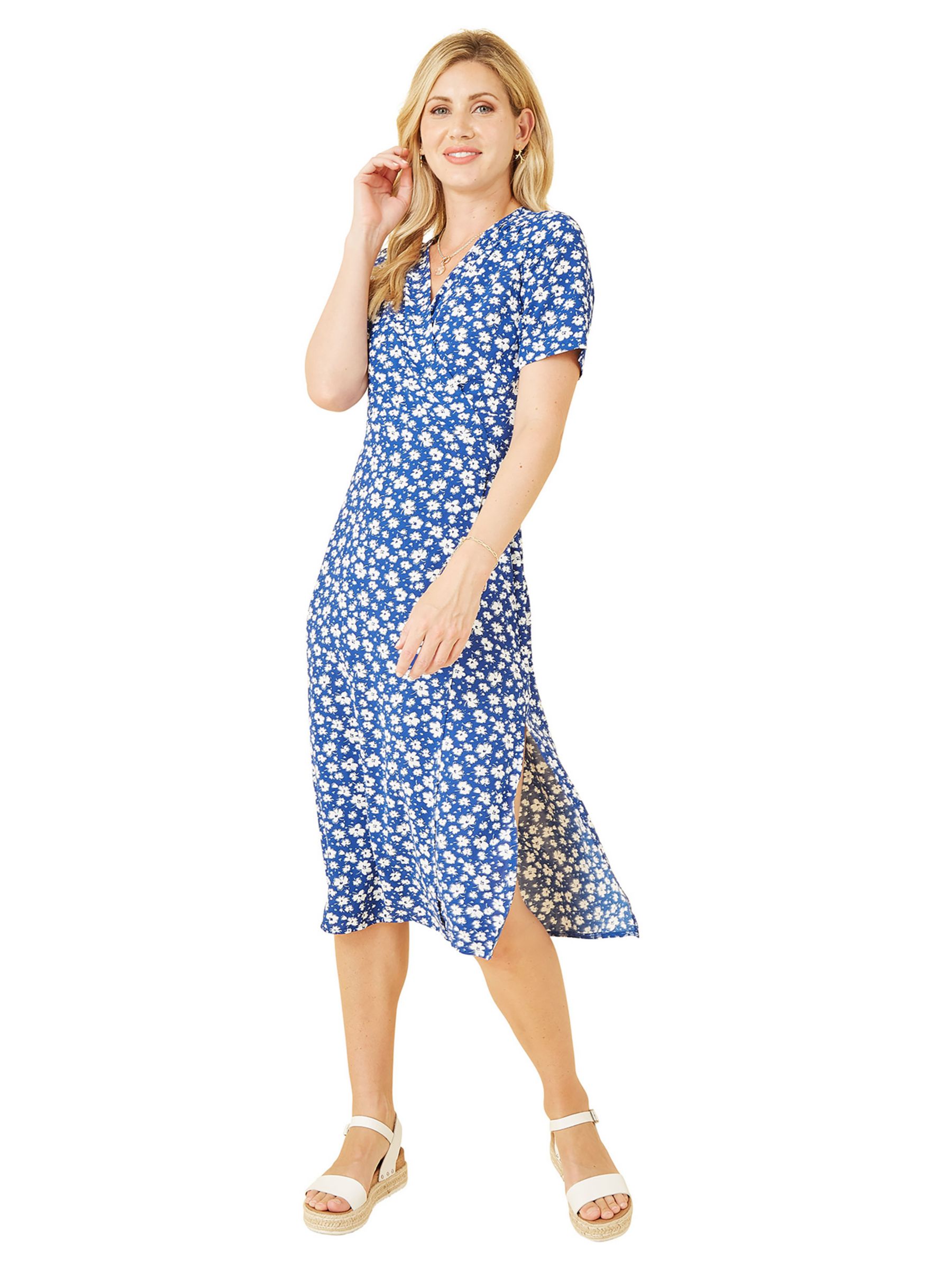 Yumi Mela London Ditsy Print Wrap Over Midi Dress, Blue at John Lewis ...