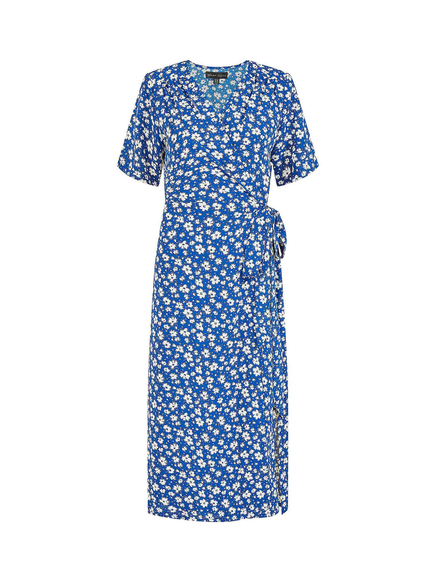 Yumi Mela London Ditsy Print Wrap Over Midi Dress, Blue at John Lewis ...