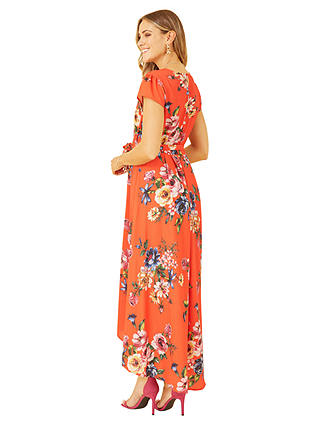Mela London Floral Print Wrap Midi Dress, Orange