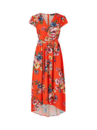 Mela London Floral Print Wrap Midi Dress, Orange