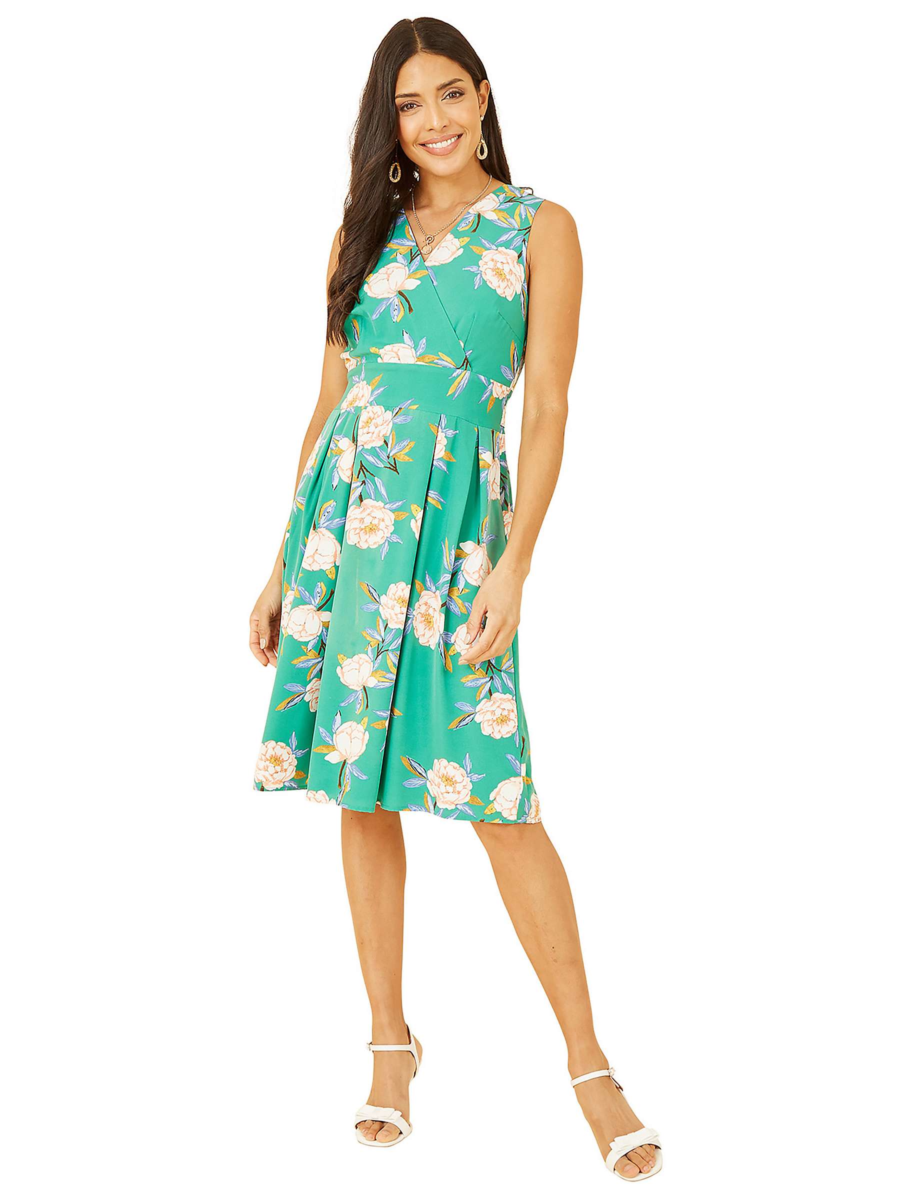 Buy Mela London Floral Wrap Over Skater Dress, Green Online at johnlewis.com