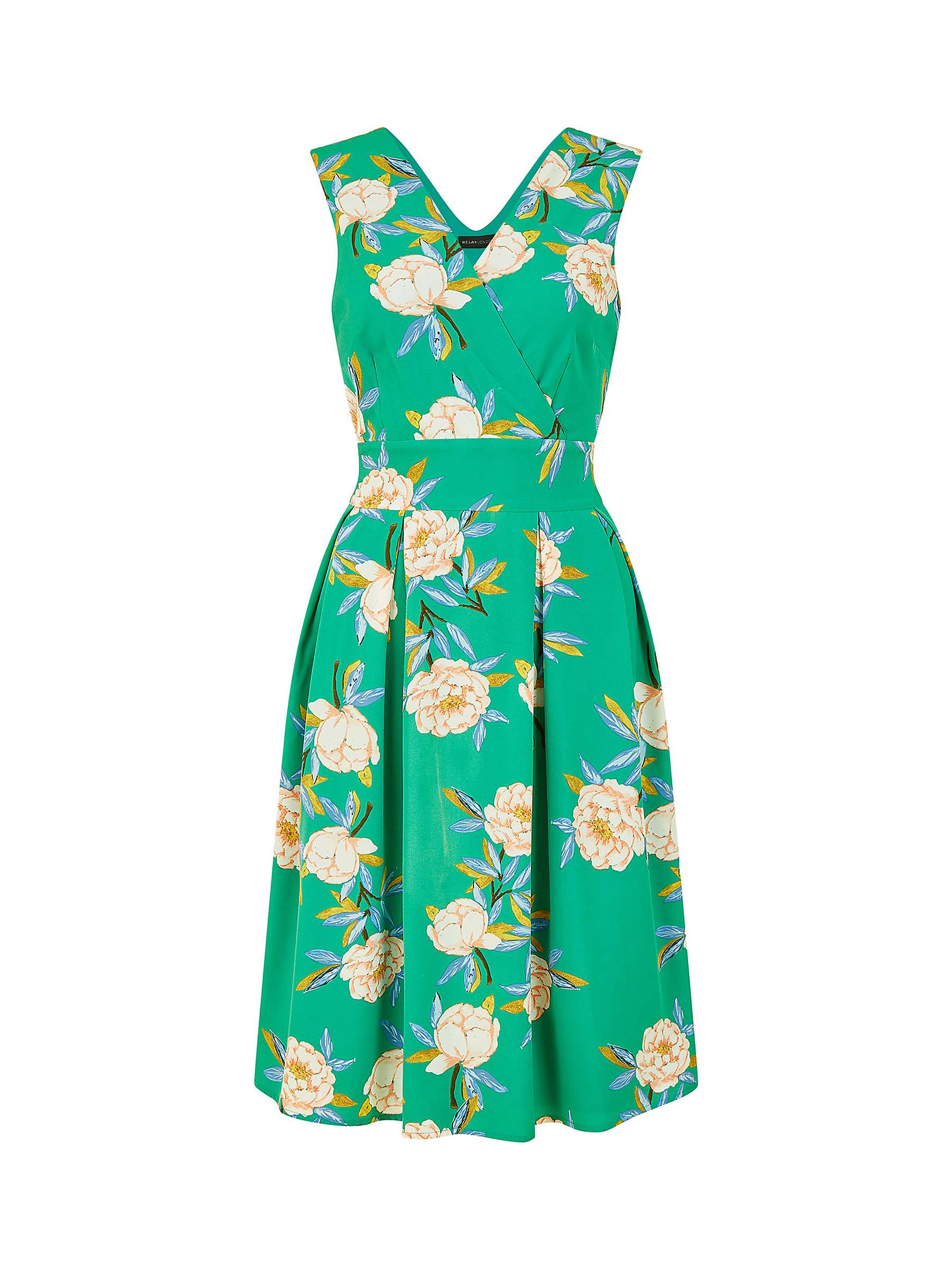 Buy Mela London Floral Wrap Over Skater Dress, Green Online at johnlewis.com