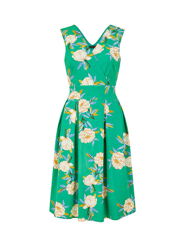 Mela London Floral Wrap Over Skater Dress, Green