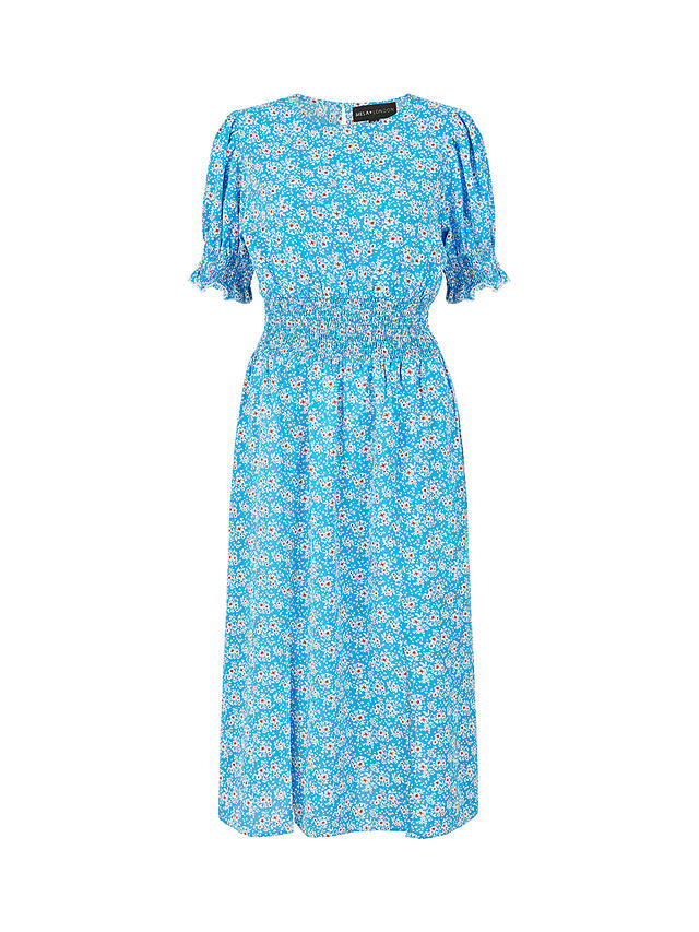 Yumi Mela London Floral Print Shirred Waist Midi Dress, Blue/Multi at ...