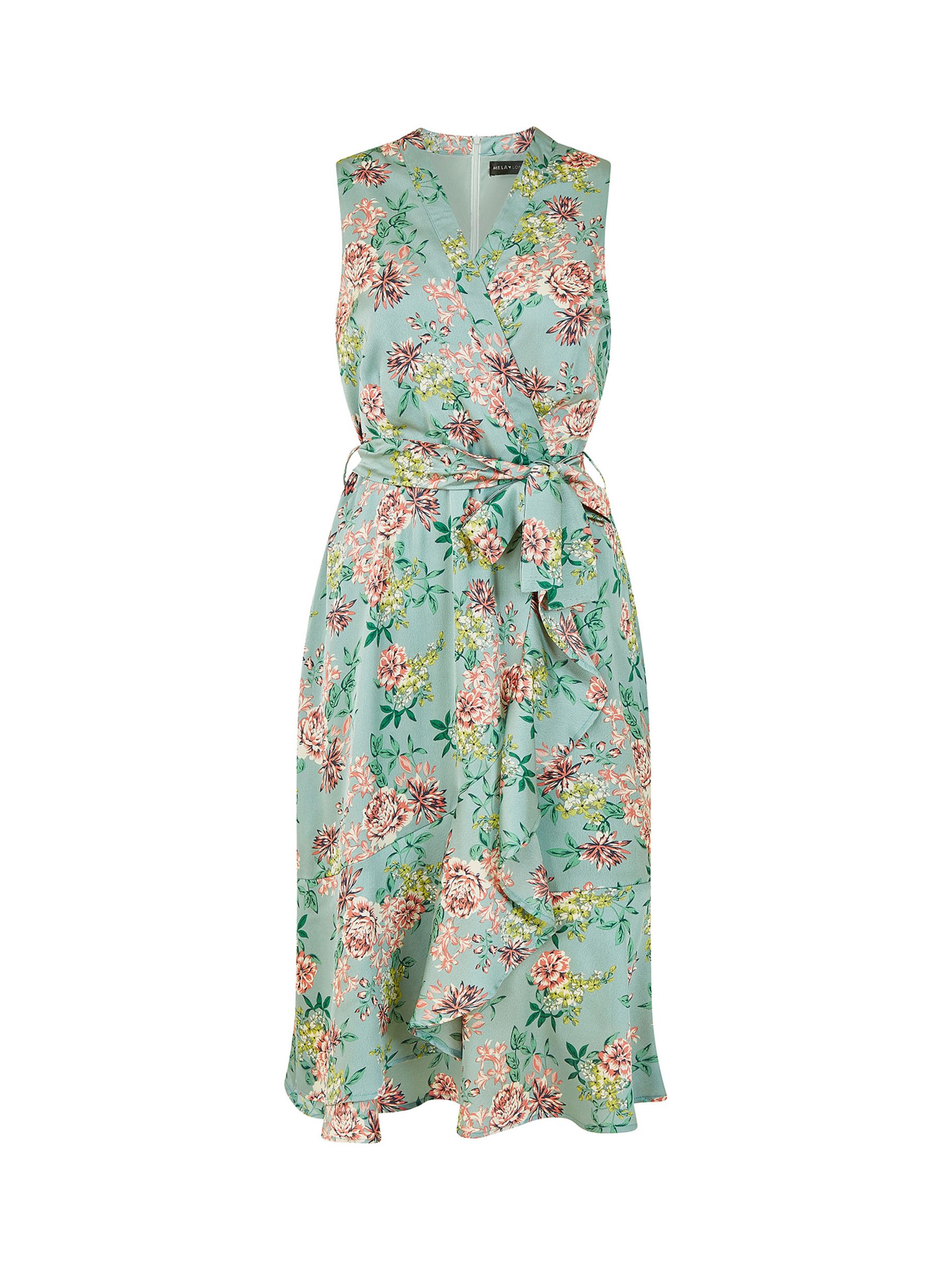 Yumi Mela London Floral Satin Wrap Dress, Green, 8