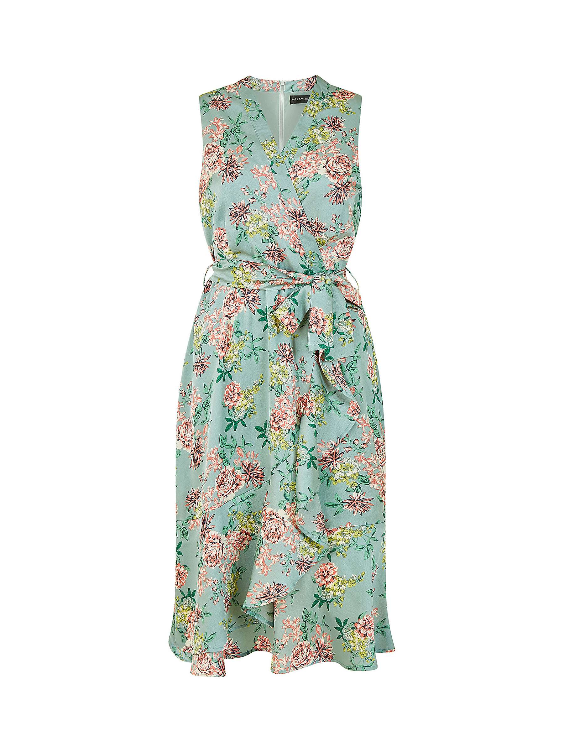Buy Yumi Mela London Floral Satin Wrap Dress, Green Online at johnlewis.com