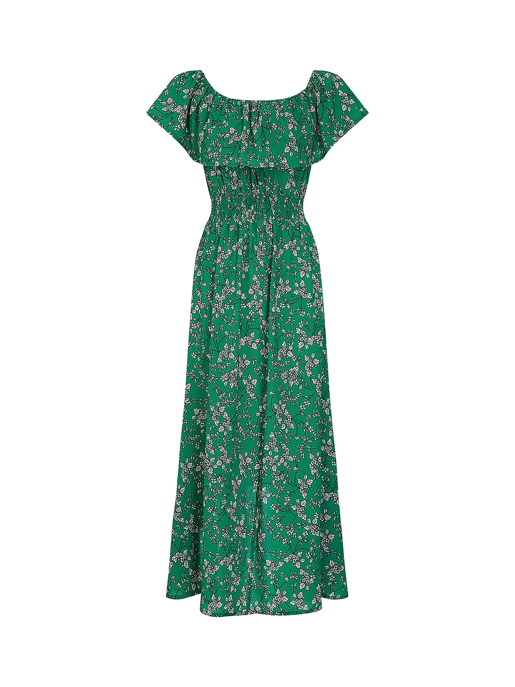 Buy Mela London Ditsy Print Bardot Dipped Hem Dress, Green Online at johnlewis.com