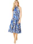 Yumi Mela London Paisley Floral Halter Neck Midi Dress, Blue