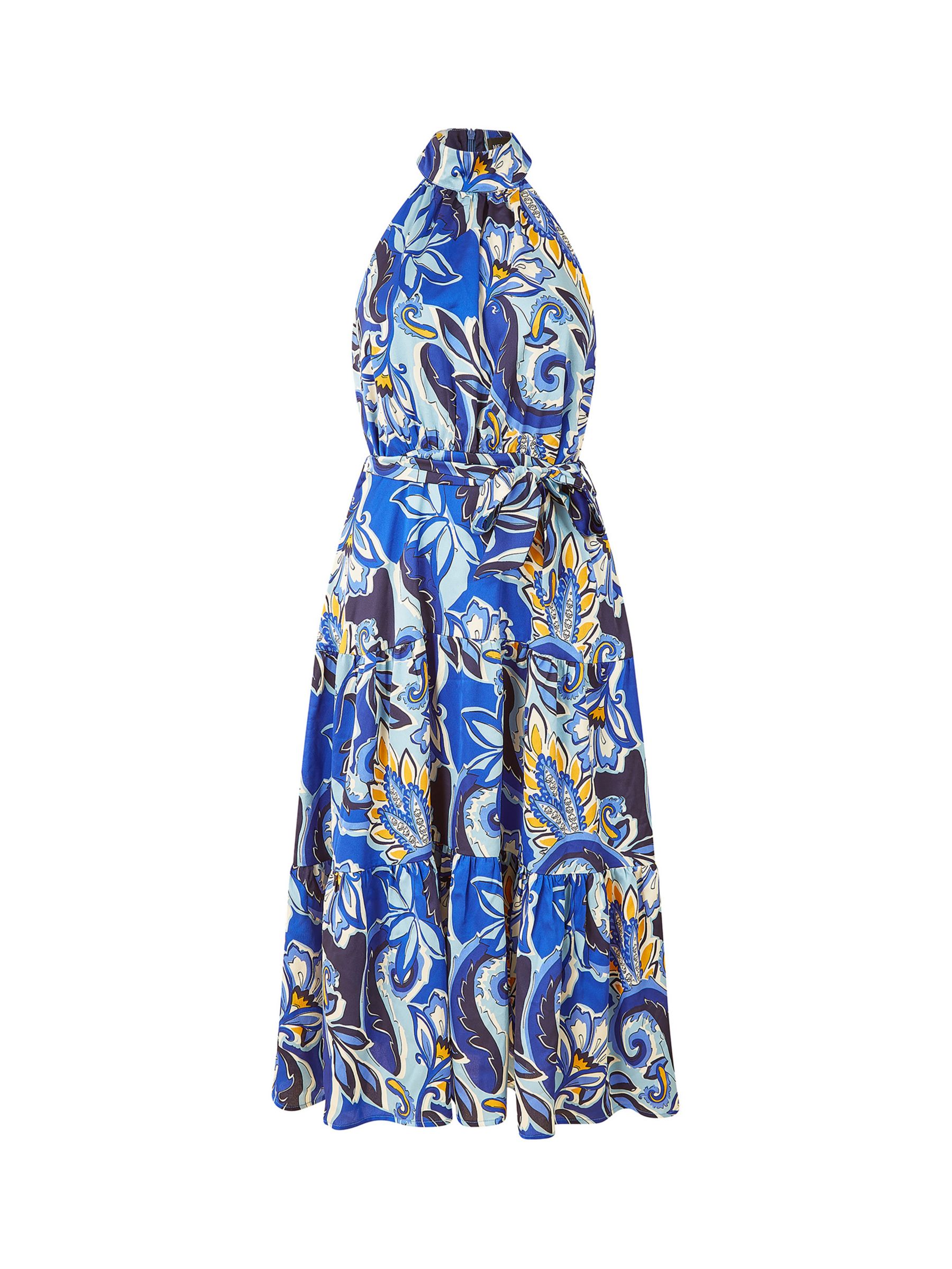 Yumi Mela London Paisley Floral Halter Neck Midi Dress, Blue, 8