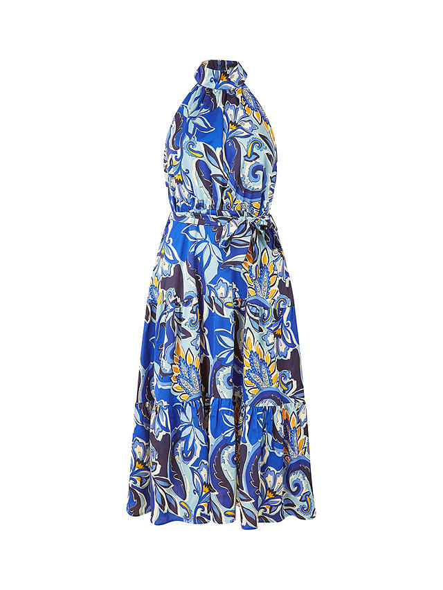Yumi Mela London Paisley Floral Halter Neck Midi Dress, Blue