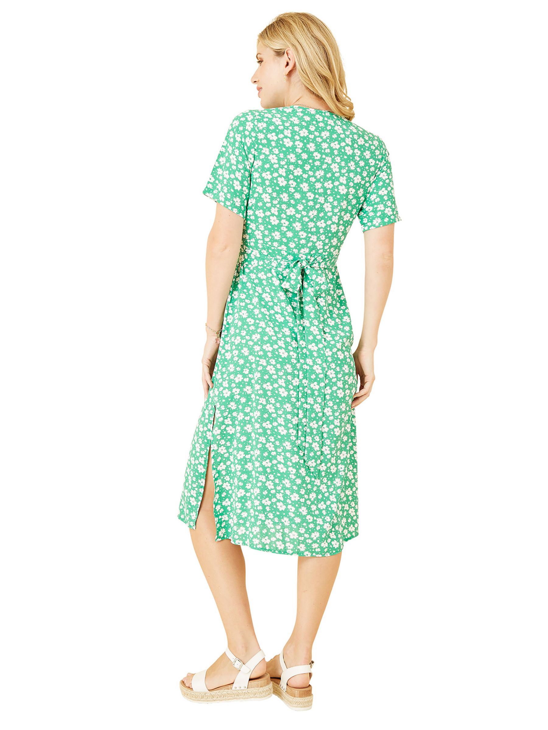 Yumi Mela London Ditsy Print Wrap Over Midi Dress, Green, 8