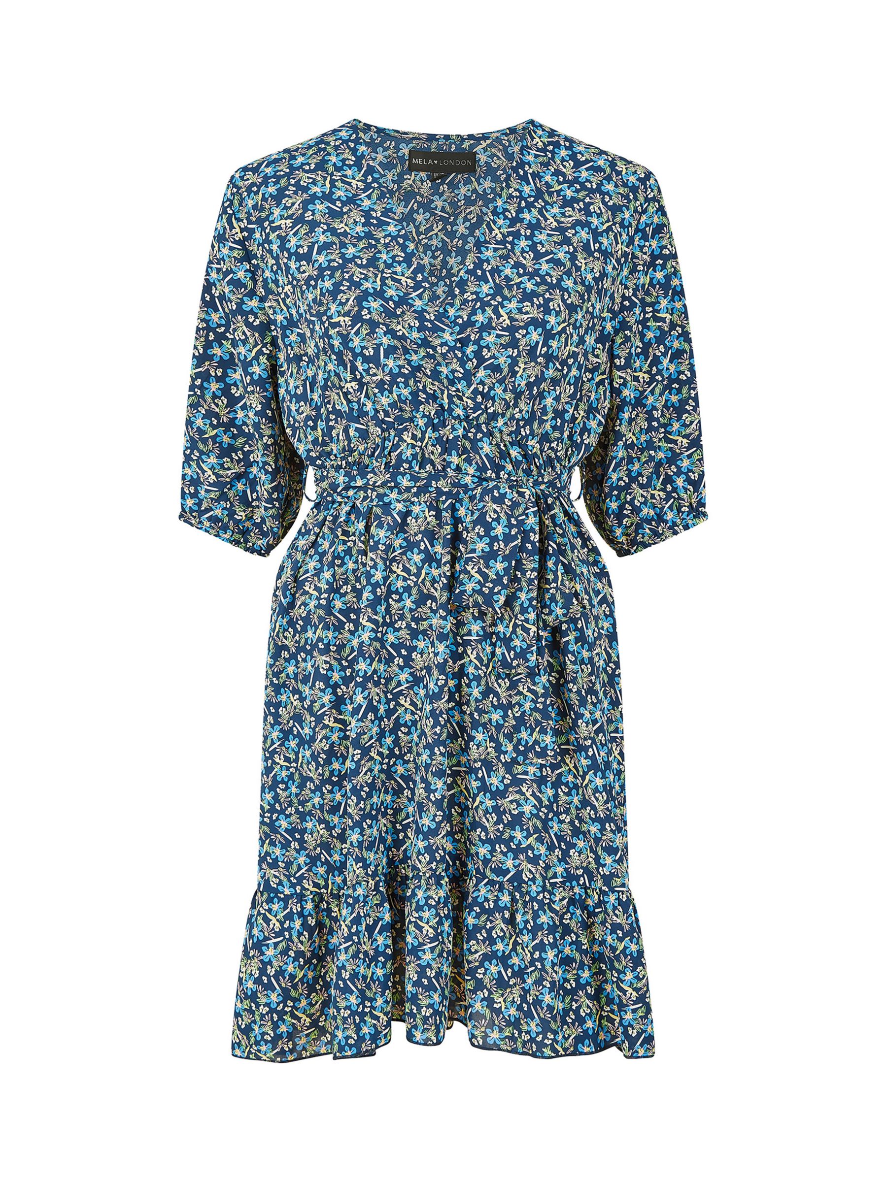 Buy Mela London Ditsy Floral Wrap Skater Dress, Blue Online at johnlewis.com