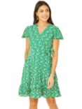 Mela London Ditsy Print Frill Wrap Dress, Green