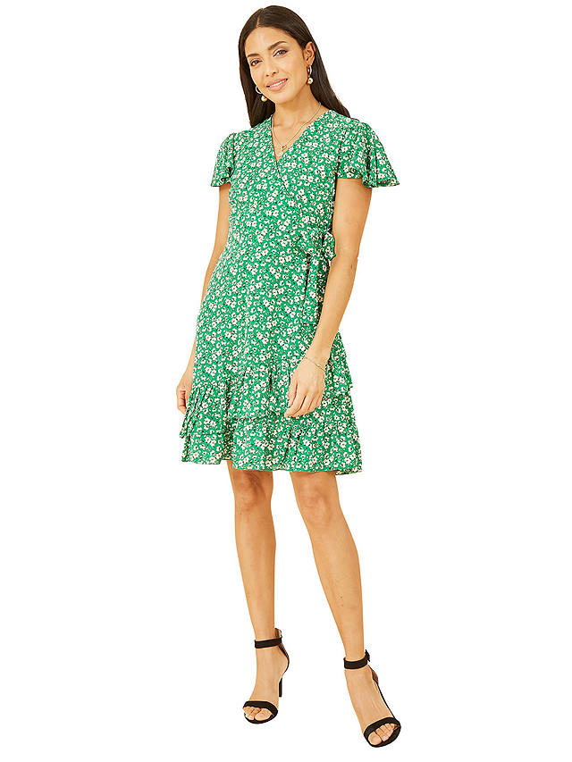 Mela London Ditsy Print Frill Wrap Dress, Green