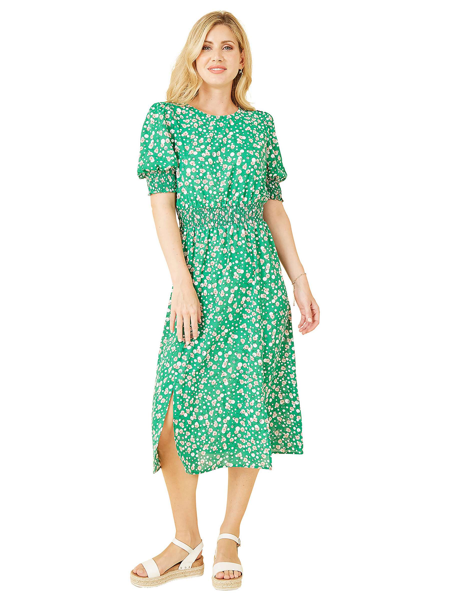 Buy Yumi Mela London Floral Print Ruched Midi Dress, Green Online at johnlewis.com