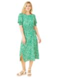 Yumi Mela London Floral Print Ruched Midi Dress, Green